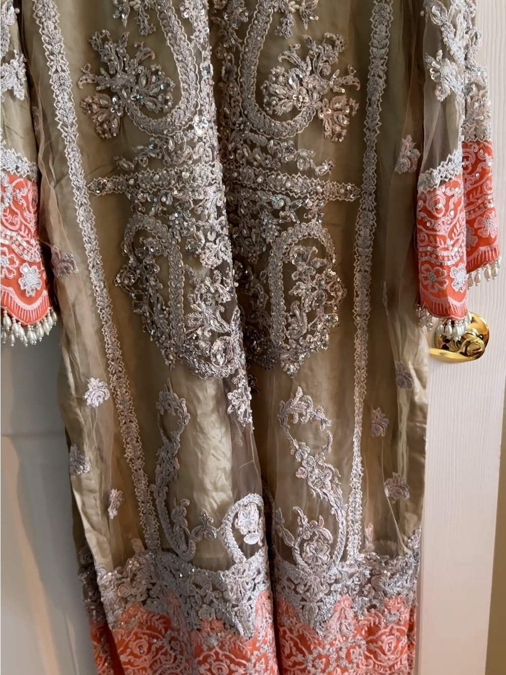 Sana Safinaz Beige 3-Piece Suit, Size XL Crystal & Pearl Embellished - Picture 8 of 17